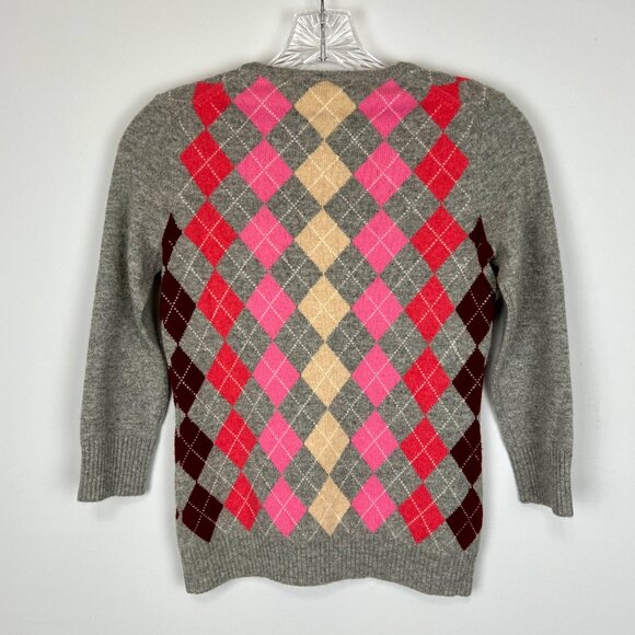 J Crew Womens Cashmere Argyle Crew Neck Sweater Gray Pink Red size XS - Picture 4 of 7